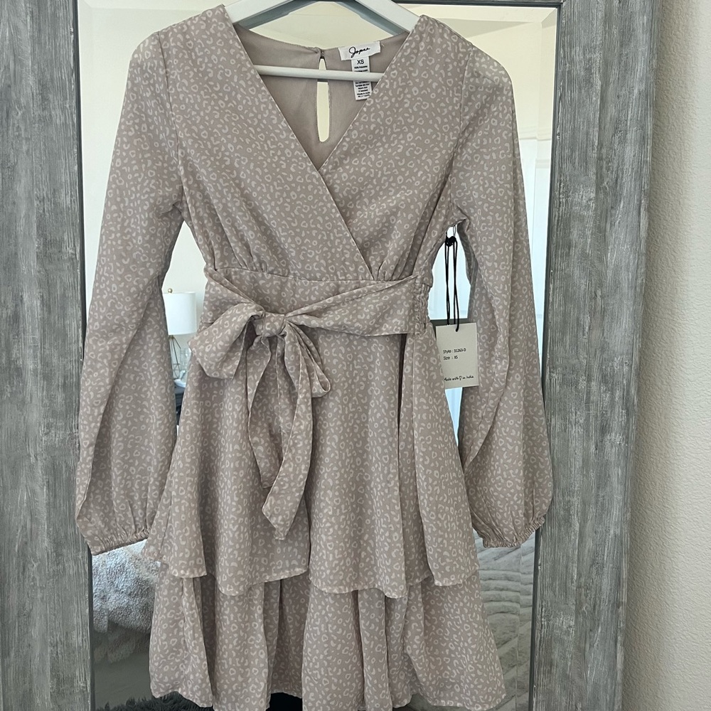 Japna Pink Nude Cheetah Ruffle Dress with wrap around tie